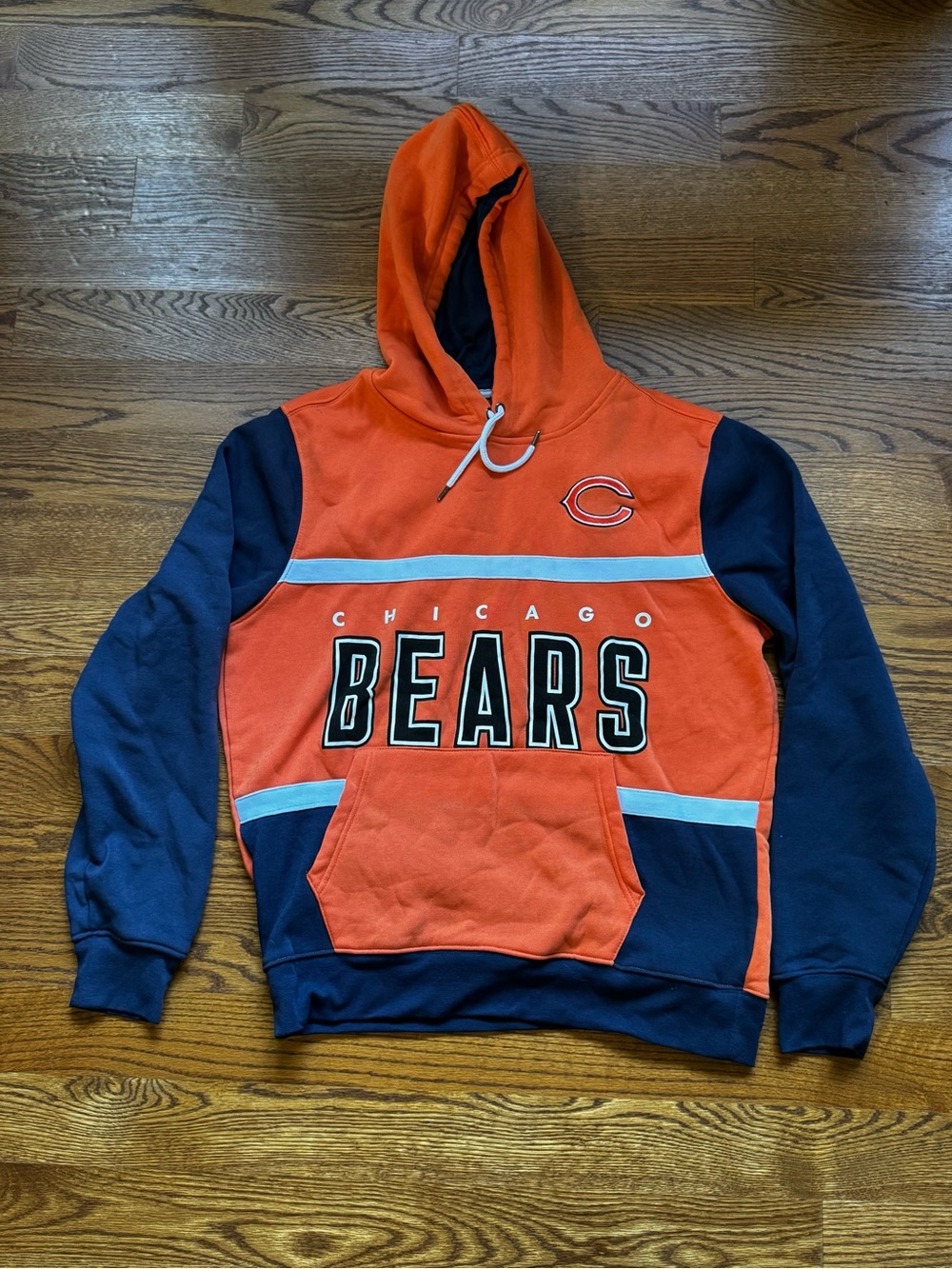 Chicago Bears NFL Mens Large Orange Navy Pullover Hoodie Team Apparel